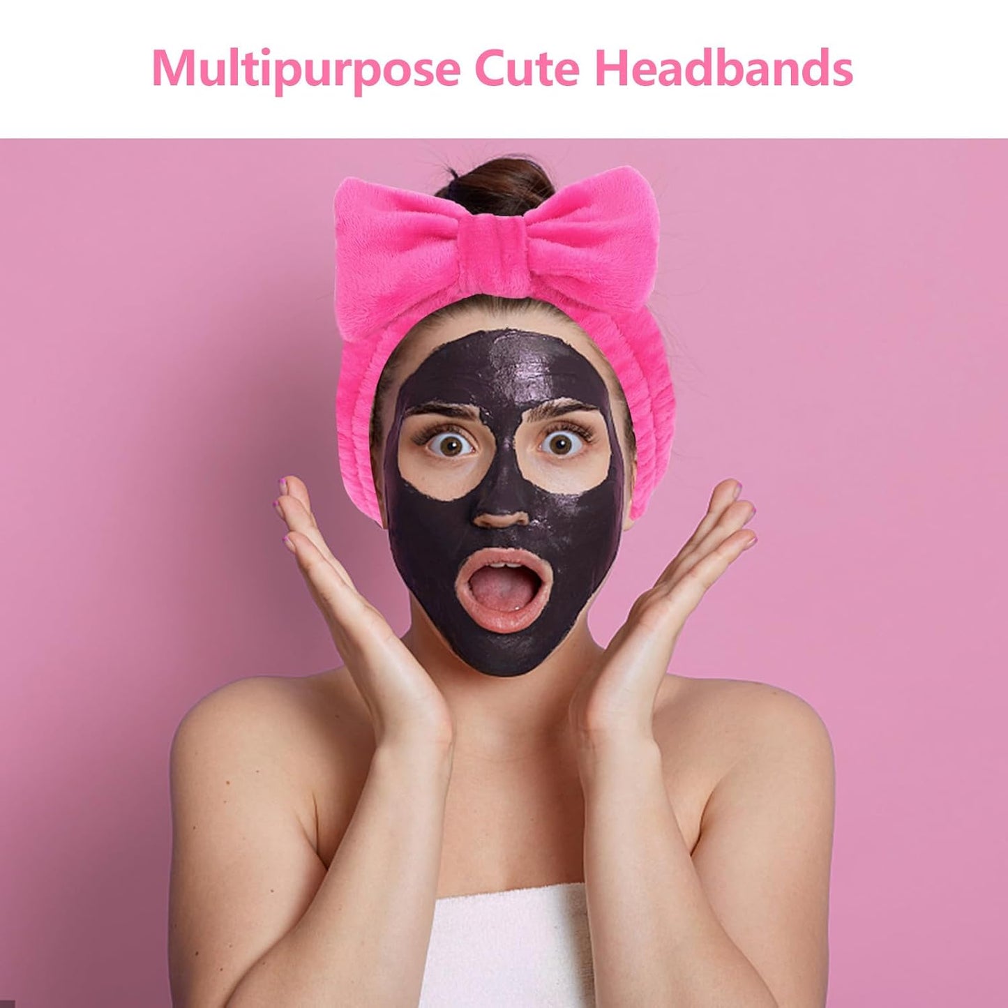 Ondder 8 Pcs Pink Spa Headband Microfiber Makeup & Face Wash Headbands for Women, Facial Skincare, Yoga, Exercise, Including Hair Bands & Head Bands