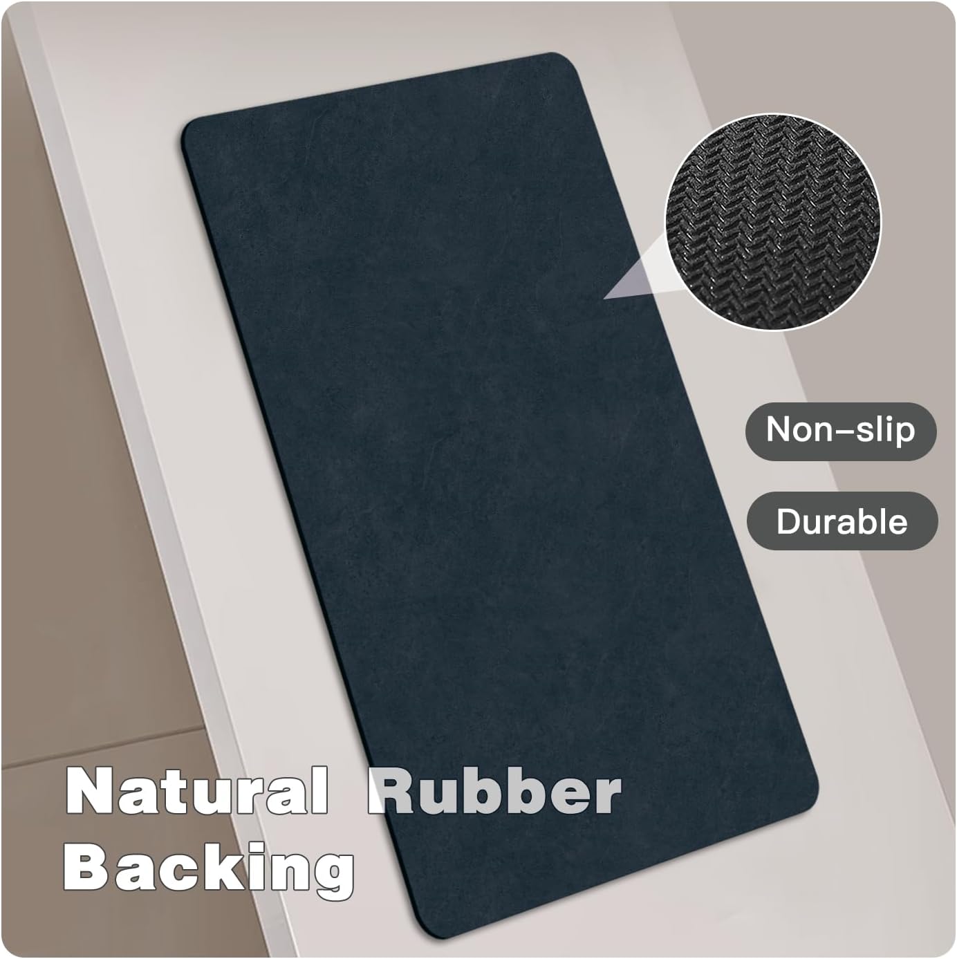 Bath Mat, Bathroom Rugs Non Slip Washable Thin Absorbent Quick Dry Bath Mat Fits Under Door Bathroom Floor Mat Perfect for Bath, Shower, or Sink 20"x48" Navy Blue