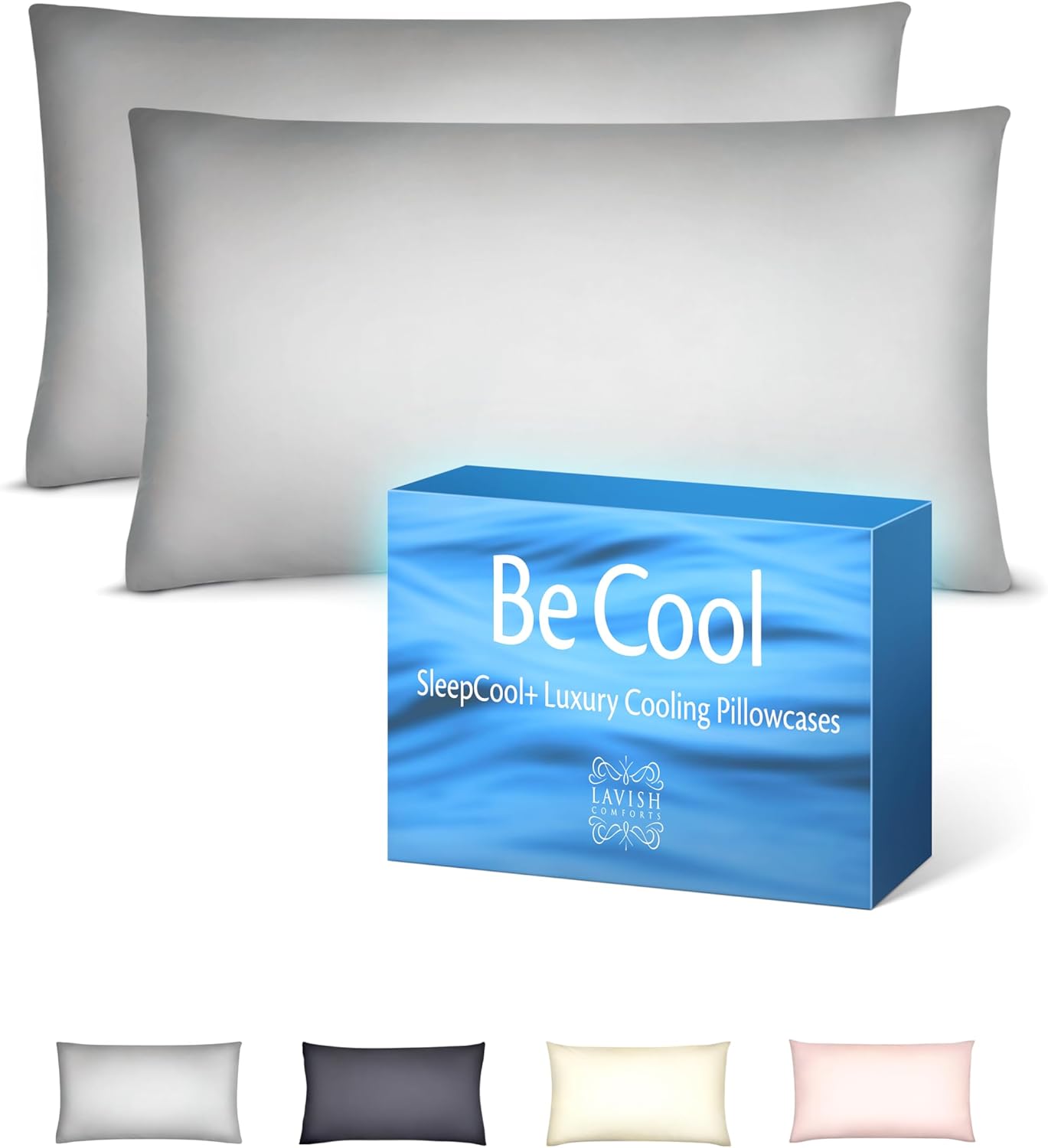 Lavish Comforts® Cooling Pillow Cases for Hot Sleepers – Cool, Ultra-Soft Pillow Cases for Acne & Frizz, Anti Acne Pillow Case, Antimicrobial, Alternative Silk Pillow Cases– Queen Gray Set of 2