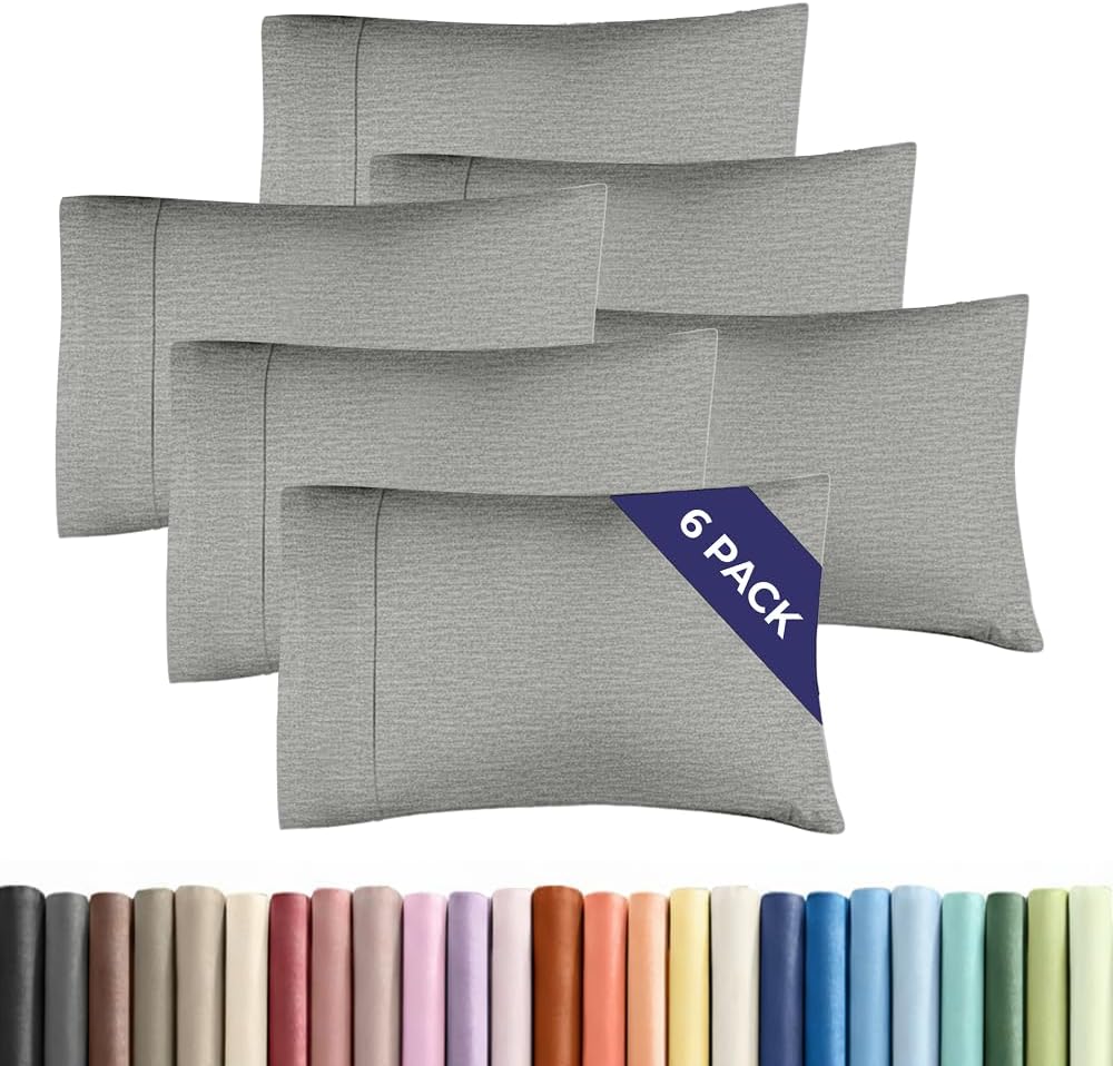 Standard Pillow Cases Set of 6 - Ultra Soft Hotel Quality Pillowcase Covers - Comfy & Wrinkle Free - Shrink, Stain & Fade Resistant - Machine Washable Pillow Protectors - 6 Piece Set - Heathered Grey