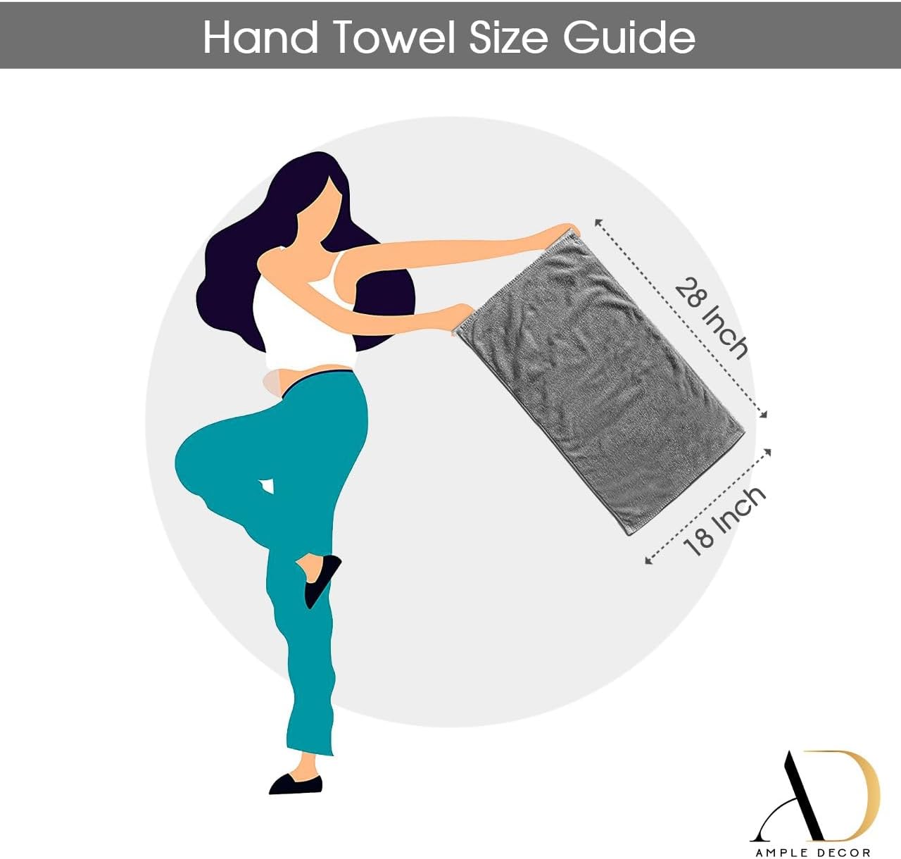 Ample Decor Hand Towels for Bathroom 18 X 28 Inch 600 GSM 100% Cotton, Soft Absorbent - 52 Pcs Grey