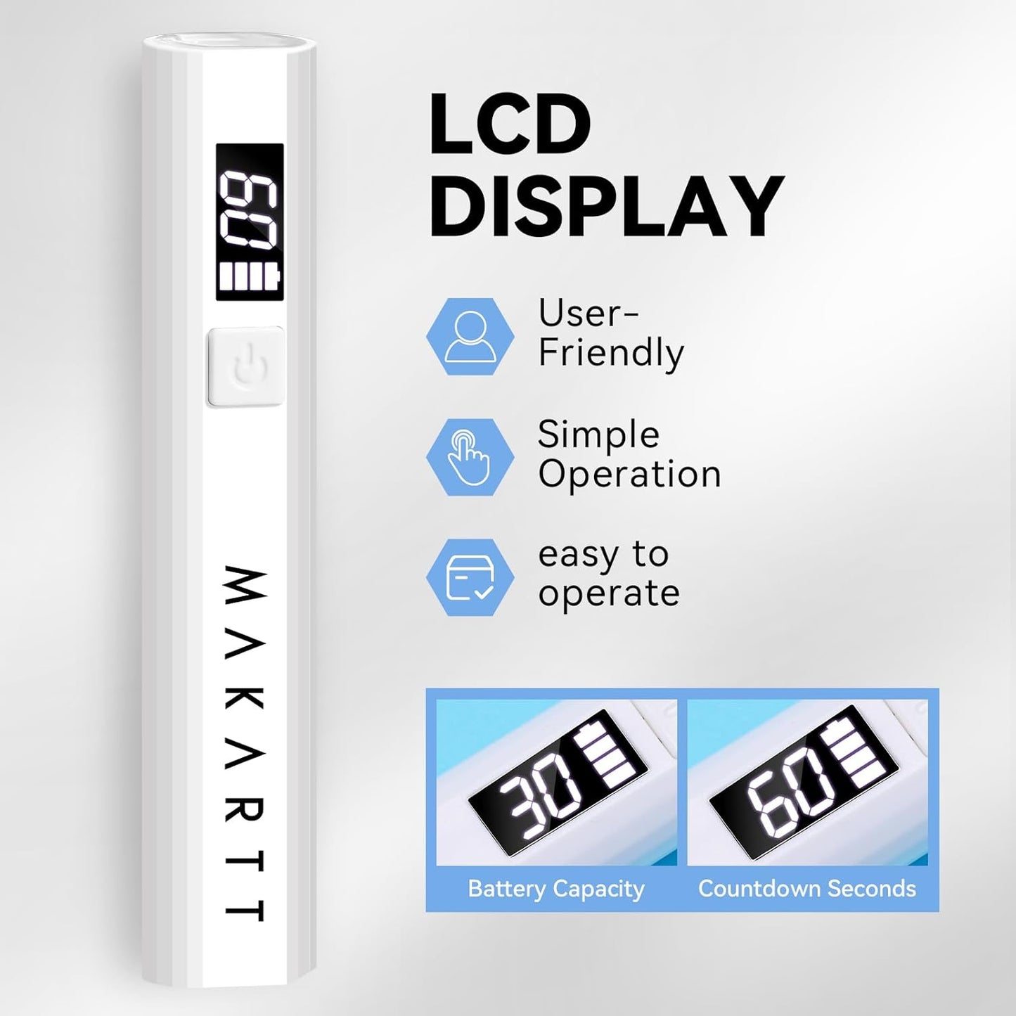 Makartt UV Nail Lamp with Stand – Handheld UV Light for Gel Nails for Nial Tips & Gel Polish, USB Rechargeable Fast Curing Flash Cure Lamp with LCD & 2 Timers for DIY Home or Salon