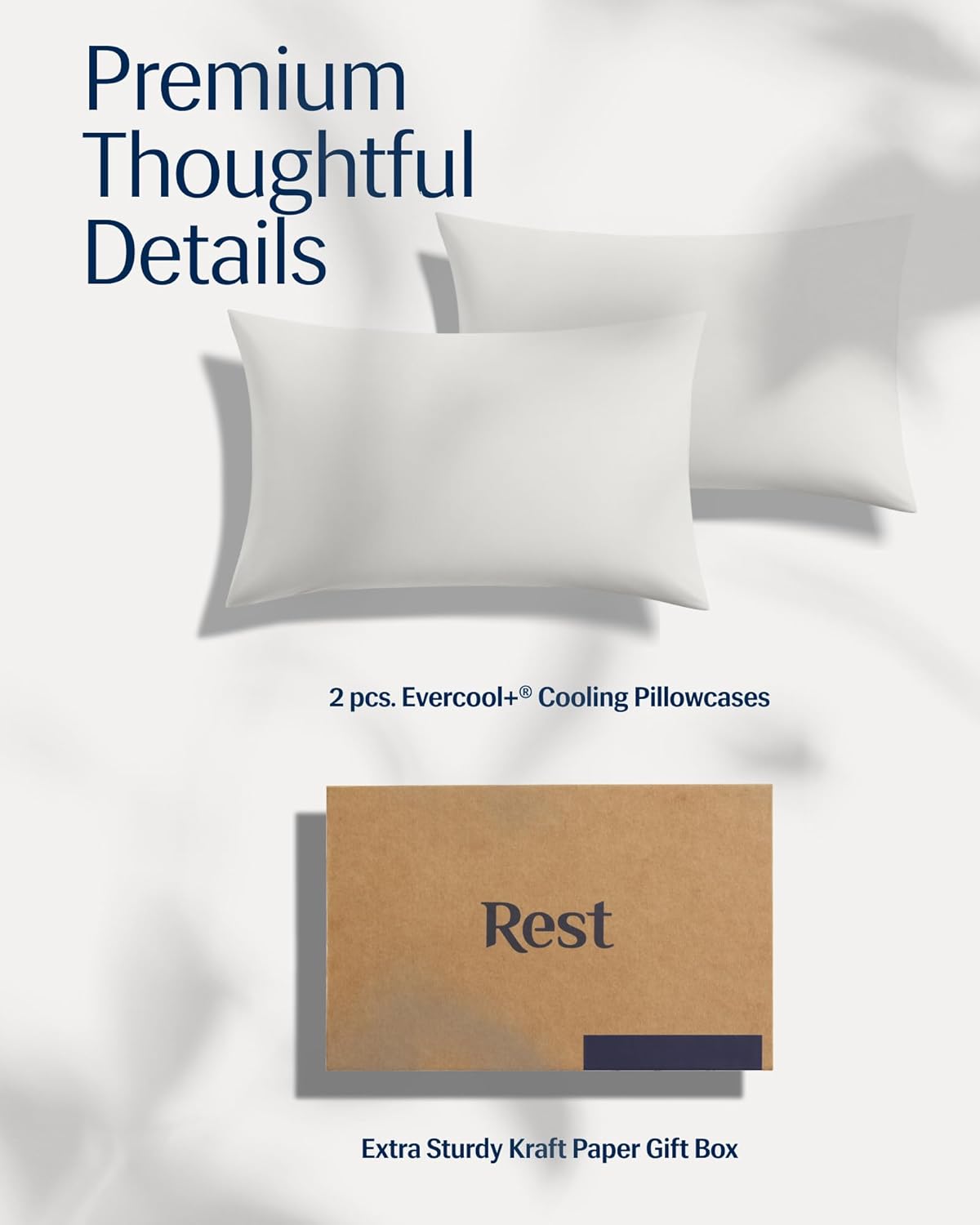 REST® Evercool®+ Cooling Pillowcases King - 2 Pillowcases for Sensitive Skin, Silver Infused Fabric for Hygienic Sleep, Silky Smooth for Curly Hair, High Elastic for Snug Fit (19x35 inches)