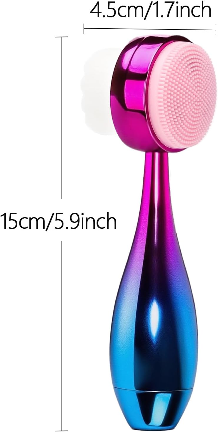 Face Brush 2 in 1, Facial Cleansing Brush Double Sides, Facial Exfoliation Scrub Brush Silicone Manual Face Scrubber Brush for Gentle Deep Pore Cleansing, Skincare (Blue, 1 Pack)