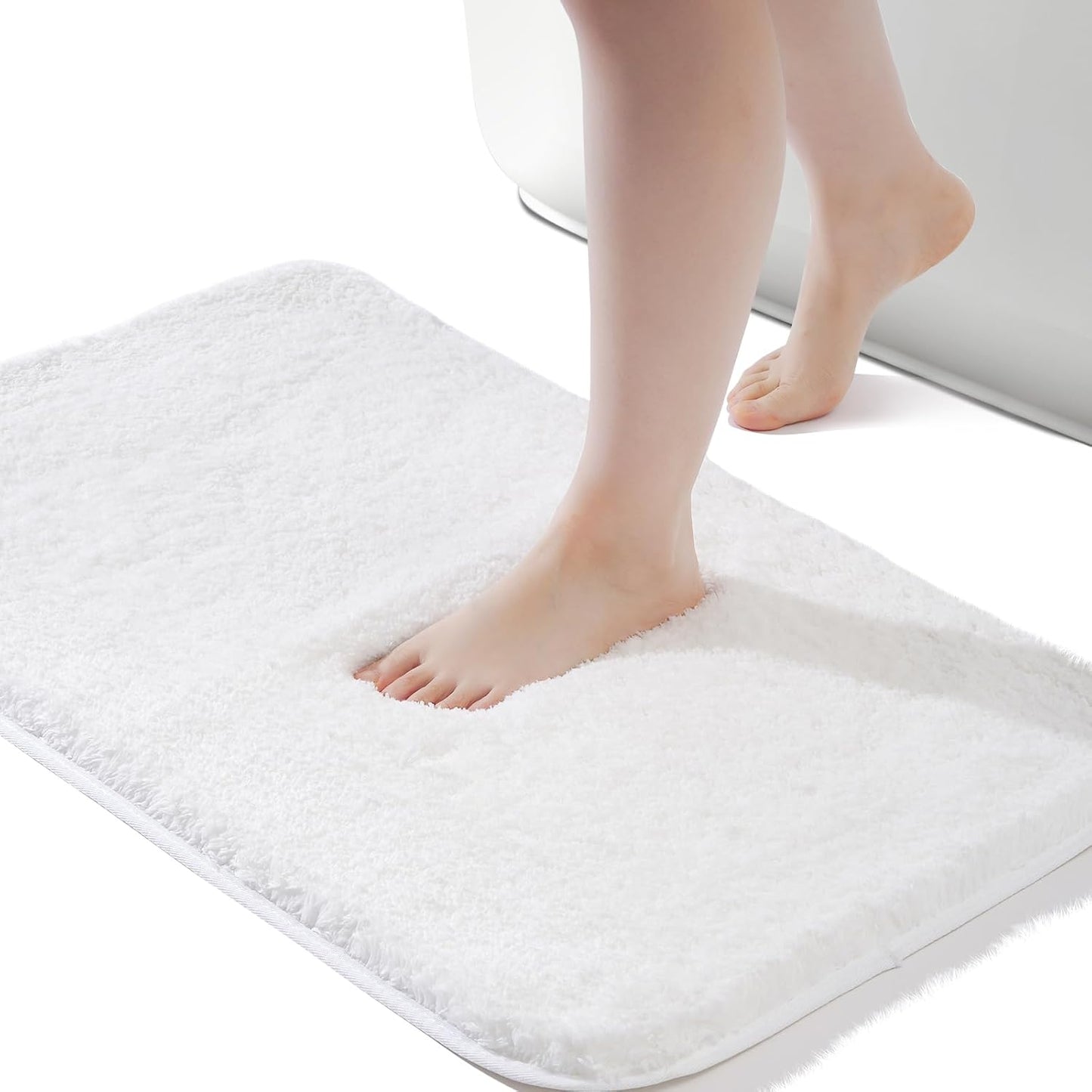 ROSMARUS Shaggy Non Slip Bath Mat 28" X48", Water Absorbent Extra Long Shower Mat, Soft Fluffy Plush Bathroom Rug Machine Washable, White
