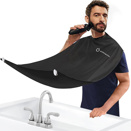 Beard Bib Apron, Beard Bib Hair Catcher for Shaving, Non-Stick Beard Shave Cape with Suction Cups, Grooming Accessories for Men, Gifts for Men Husband Father (Black)
