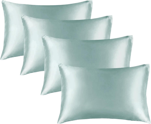 BEDELITE Satin Pillowcase for Hair and Skin, Super Soft Similar to Silk Pillow Cases 4 Pack with Envelope Closure, Cooling Pillowcases for Women Men (20"x26" Standard Size, Haze Blue)
