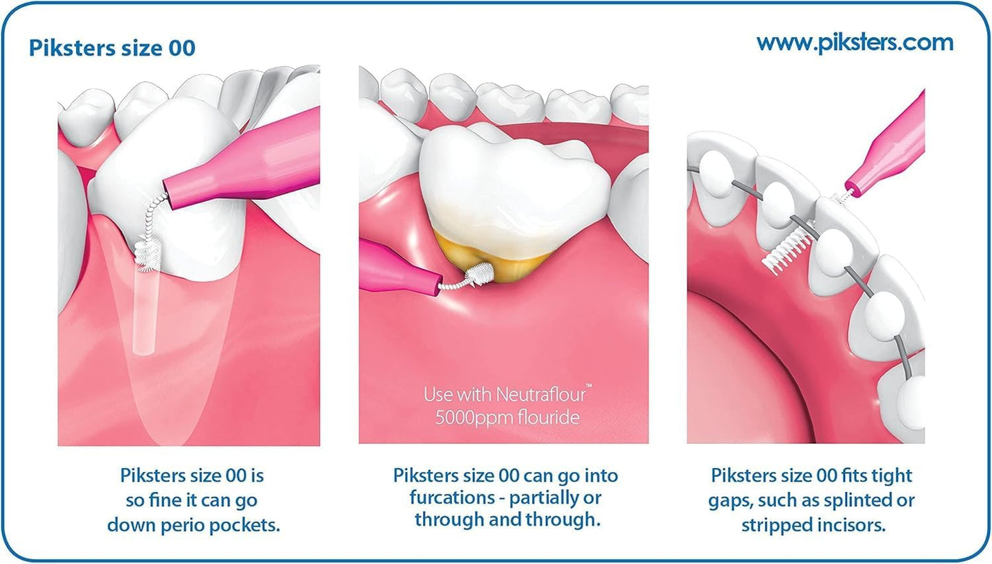 Piksters Interdental Brushes, Size 00, 100 Count (10 x 10 Packs), Interdental Tooth Brush for Extremely Tight Gaps, Gum Soft Bristles for Plaque Removal, Safe for Braces (100 pk)