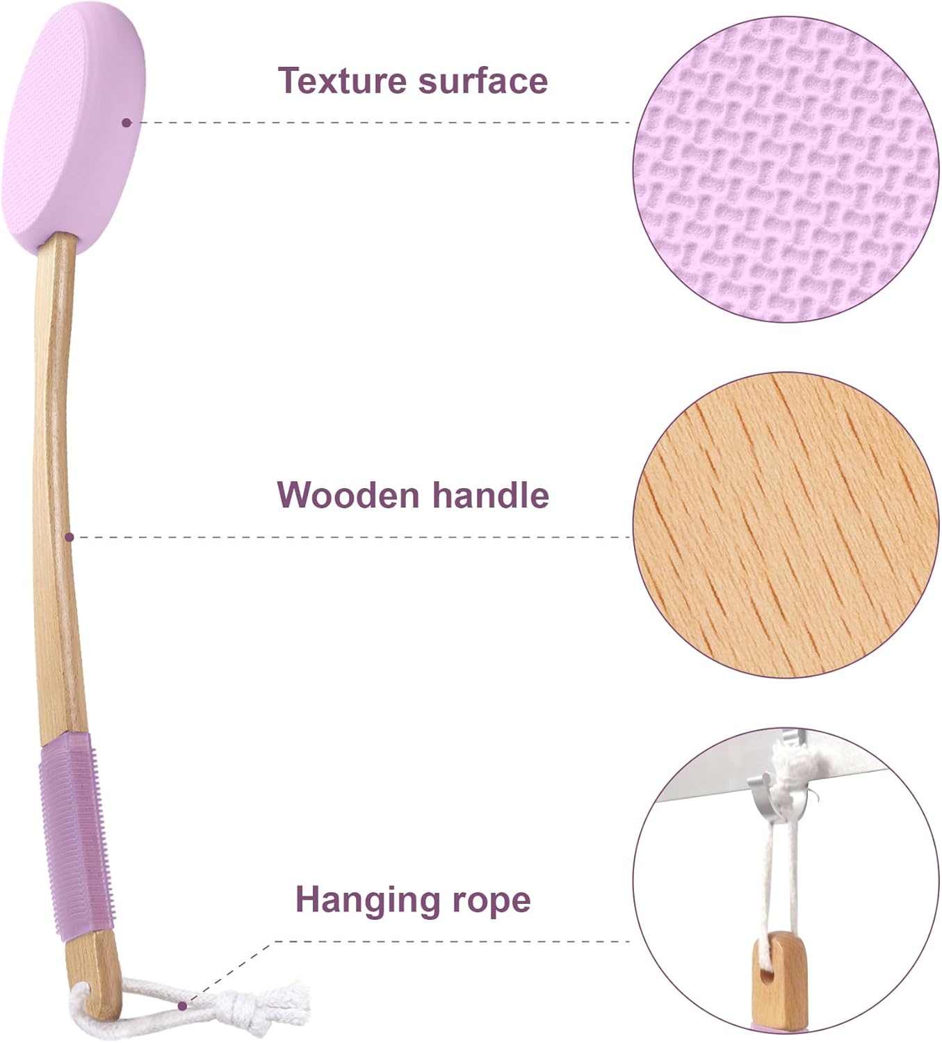 AmazerBath Lotion Applicator for Back, Feet, 4 Replaceable Pads with Long Handle, Back Sunscreen Applicator for Elderly, Women, Apply Cream Medicine Skin Cream Moisturizer Sunscreen Tanner, Purple