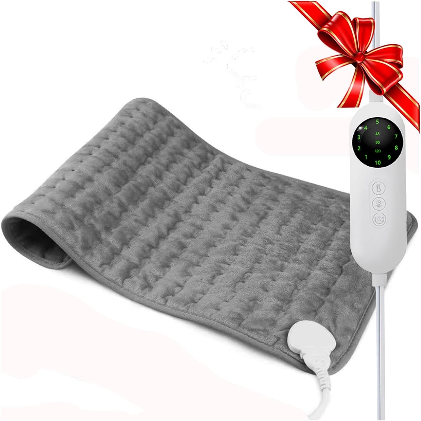 Heating Pad, Electric Heating Pad 24"X12" for Back Neck Shoulder Belly Heating Technology, Ultra-Soft Moist & Dry Therapy Heat Pad with 10 Temperature Settings 3 Timer, Automatic Switch-Off, Grey