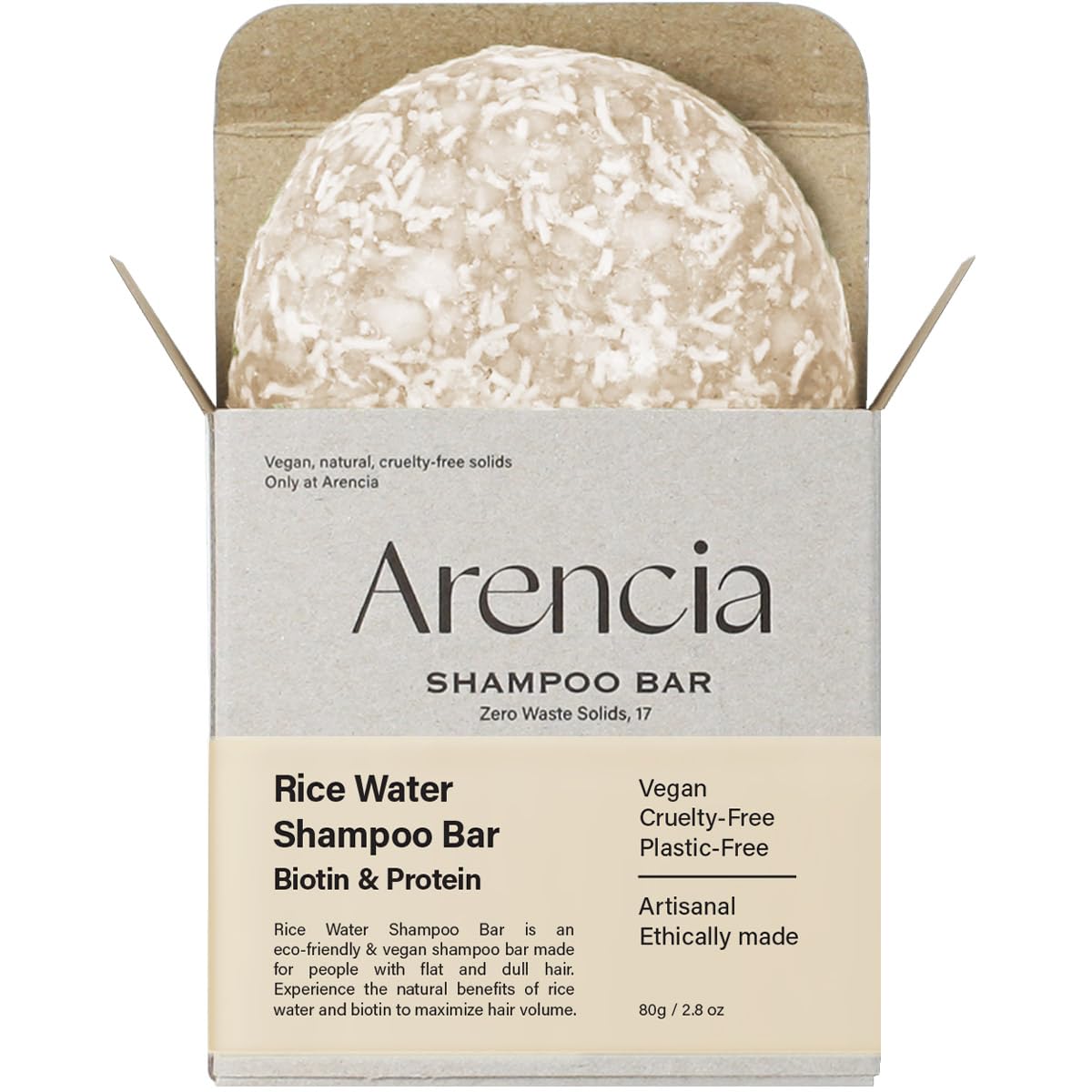 ARENCIA Rice Water Shampoo Bar for Hair Growth & Strengthening, All Natural Formula with Biotin & Protein