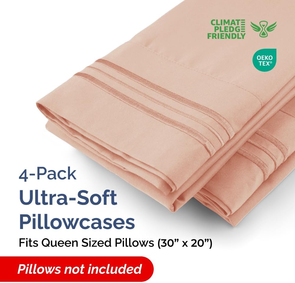Queen Pillow Cases Set of 4 - Ultra Soft Hotel Quality Pillowcase Covers - Comfy, Cozy & Wrinkle Free - Shrinkage, Stain and Fade Resistant - Machine Washable Pillow Protectors - 4 Piece Set - Mauve