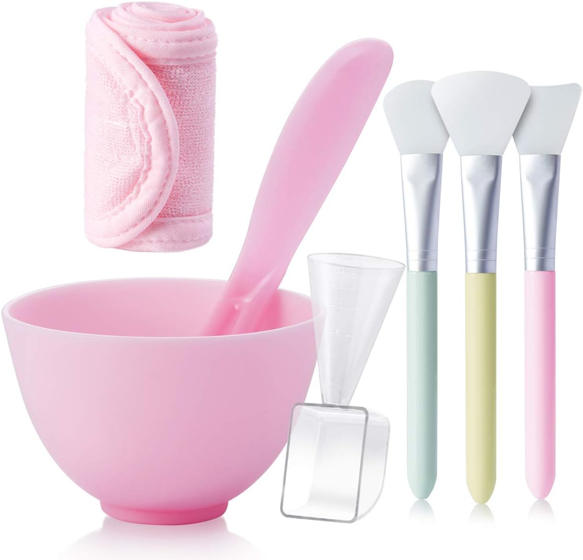[Plastics Free]Somier Silicone DIY Face Mask Mixing Bowl Set with Mud Clay Face Mask Bowl Stick Spatula Headband Liquid Powder Measuring Cup Face Mask Brush 7 in 1