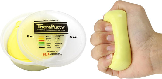 CanDo TheraPutty Standard Hand Exercise Putty For Rehabilitation, Exercises, Hand Therapy, Occupational Therapy, Hand Strengthening, Improve Motor Skills, Stress Relief, Yellow: X-Soft, 6 oz
