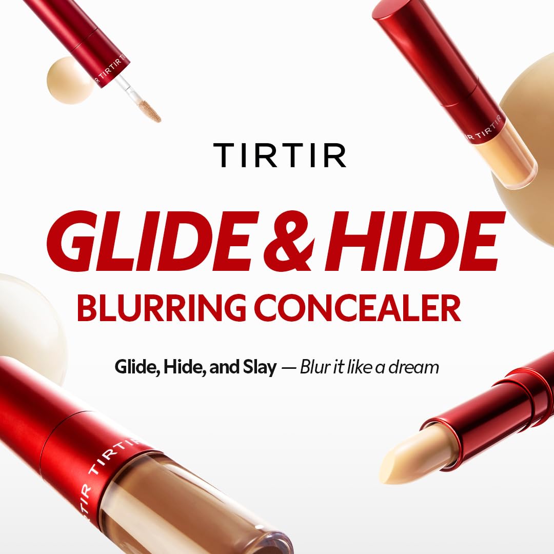 TIRTIR Glide&Hide Blurring Concealer - Creamy texture, Conceals dark circles and wrinkles, Dual formula (liquid tip & balm stick), Long-lasting wear, Korean Makeup, #0.5N, 0.28 Oz