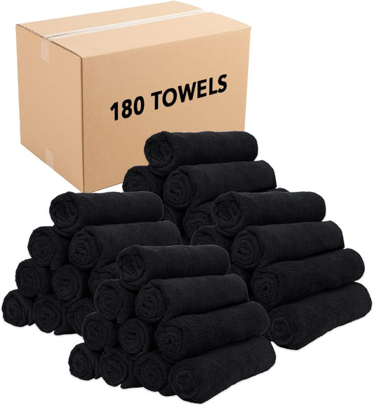 Arkwright Microfiber Gym Towel - Bulk Case of 180 - Super Soft, Quick Dry Workout Sweat Towels, 300 GSM Lightweight & Absorbent for Sports, Working Out, Yoga, and Spa, 16 x 27 in, Black