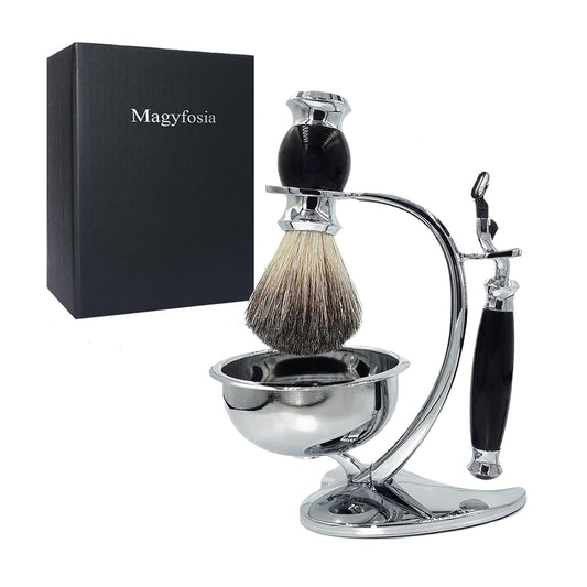 Shaving Kit for Men,Grooming Set includes Wet Manual Mach 3 Razor,Honey Soft Pure Badger Hair Shaving Brush,Heart Shape Stand Holder and Shaving Soap Bowl,Birthday Christmas Gift Set