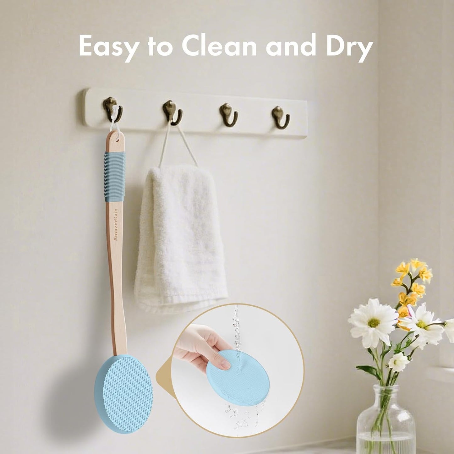 AmazerBath Lotion Applicator for Back, Feet, 4 Replaceable Pads with Long Handle, Back Sunscreen Applicator for Elderly, Women, Apply Cream Medicine Skin Cream Moisturizer Sunscreen Tanner, Blue