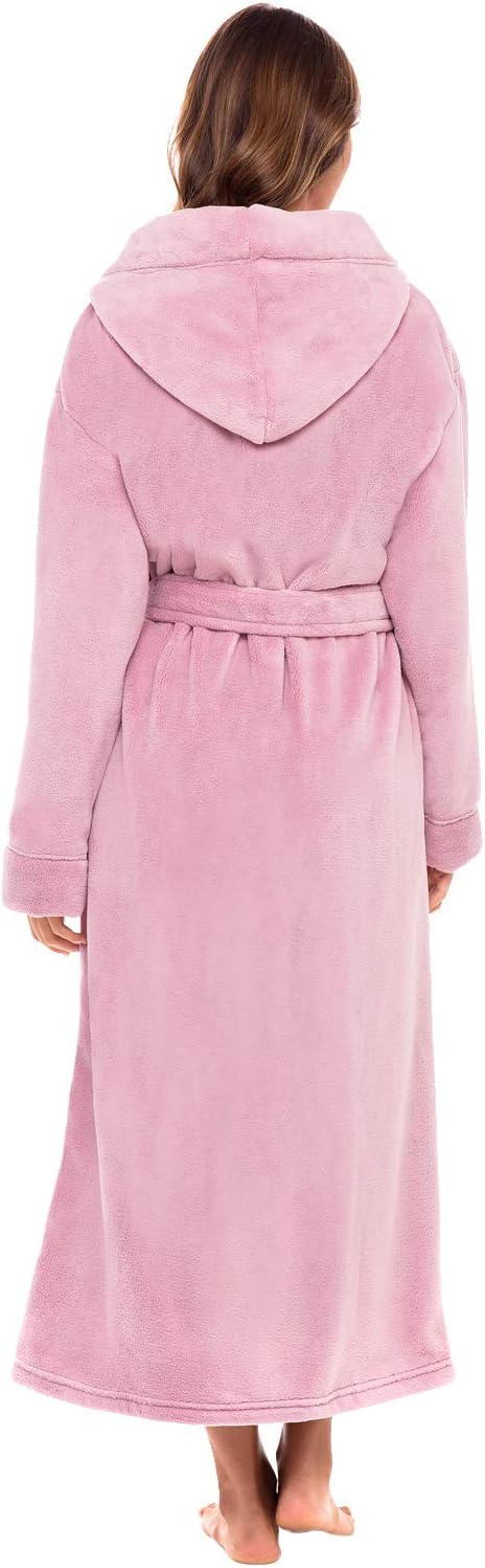 Alexander Del Rossa Womens Robe, Long Plush Bathrobe with Hood, Hooded Robes for Women Plus Size Bath Robe