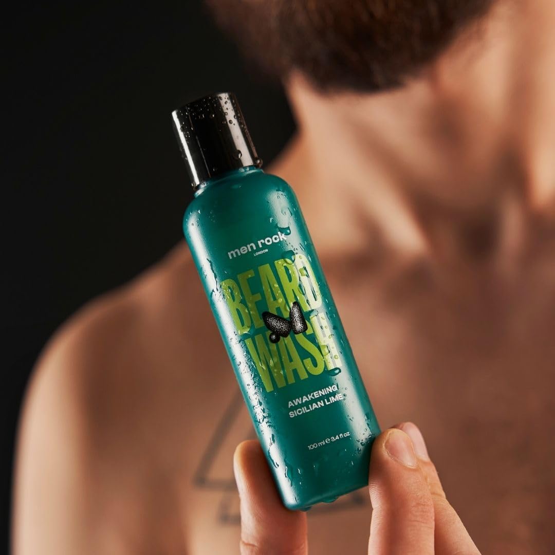 Men Rock Awakening Beard Wash - Sicilian Lime - Moisturizing Beard Wash for Men - Mens Skincare Products - Facial Hair Shampoo and Cleanser - 3.4 oz
