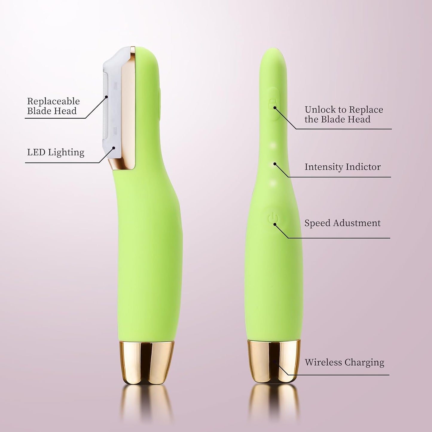 Sonic Dermaplane Razor for Women Face, Dermaplaning Tool for Face, Facial Hair Removal for Women, Sonic Edge Technology, Peach Fuzz with 16 Replaceable Blades(Green)