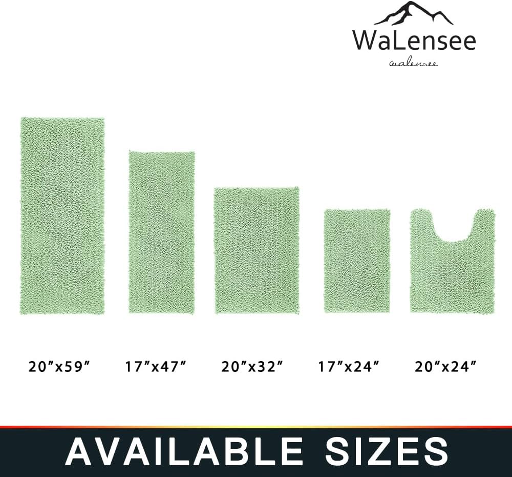 Walensee Bathroom Contour Rug Non Slip Toilet U Shaped Bath Mat (20x24, Sage Green) Water Absorbent Super Soft Shaggy Chenille Machine Washable Dry Extra Thick Perfect Absorbant Best Plush Carpet
