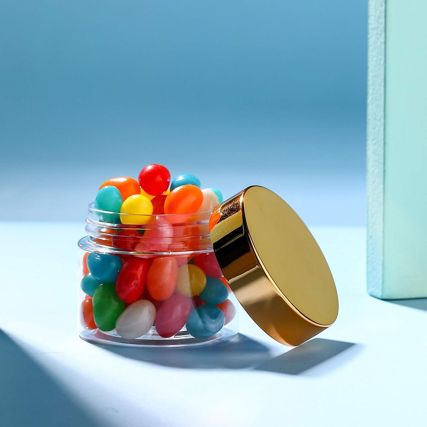 SATINIOR 12 Pack Plastic Container Jars with Lids Round Clear Travel Cosmetic Container Jars for Toiletries, Lotion, Cream, Ointments, Makeup, Rhinestone, Samples, Kitchen Storage(2 oz,Gold)