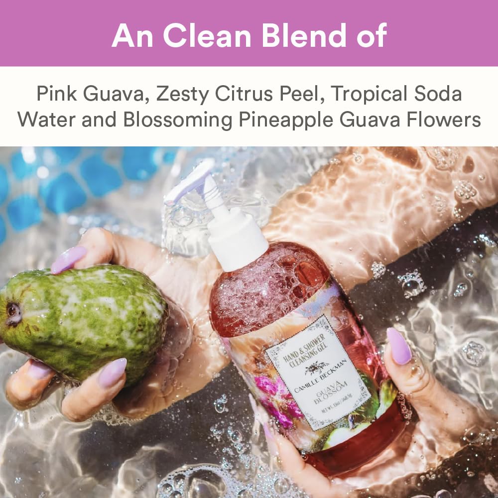 Camille Beckman Guava Blossom Hand & Shower Cleansing Gel – Gentle Moisturizing Body Wash, Fresh Tropical Scent, 13 fl oz