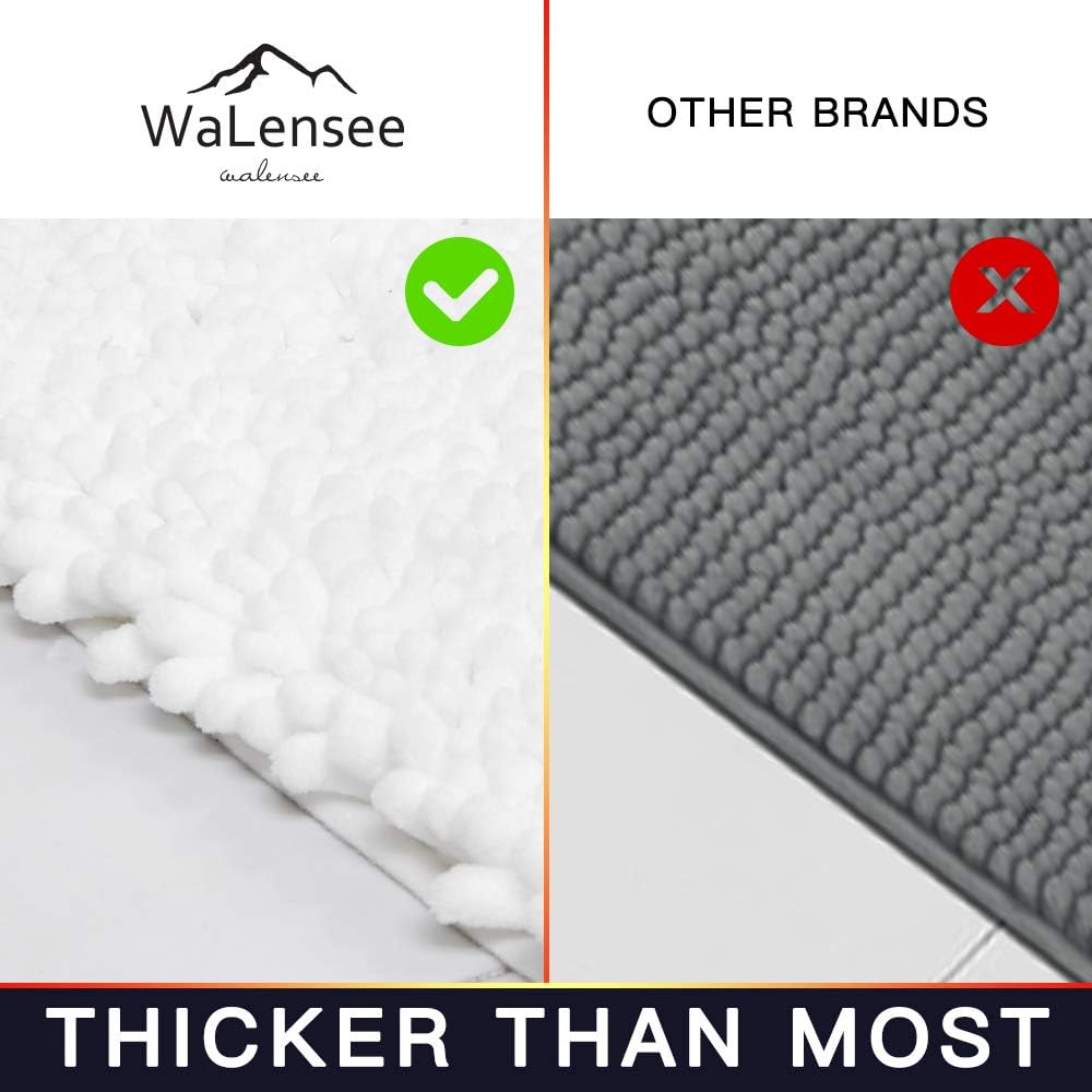 Walensee Bathroom Contour Rug Non Slip Toilet U Shaped Bath Mat (20x24, White) Water Absorbent Super Soft Shaggy Chenille Machine Washable Dry Extra Thick Perfect Absorbant Best Plush Carpet