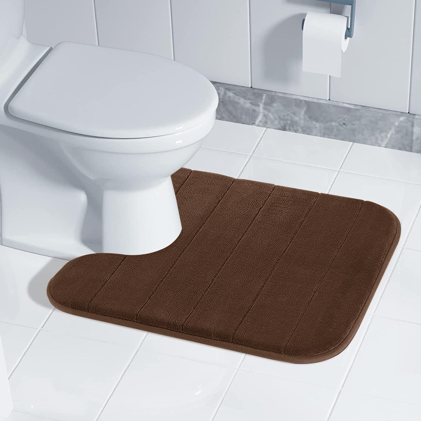 Yimobra Memory Foam Toilet Bath Mat U-Shaped, Soft and Comfortable, Super Water Absorbent, Non-Slip, Machine Wash and Easy to Dry for Bathroom Commode Contour Rug, 24 X 20 Inches, Brown
