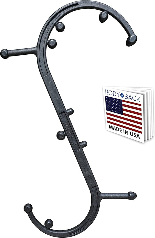Body Back Buddy Classic USA Made Handheld Massage Cane - Full Body Trigger Point Tool for Deep Tissue Pain Relief - Dual Hooks for Back, Shoulder, Neck - (2.0 Black)