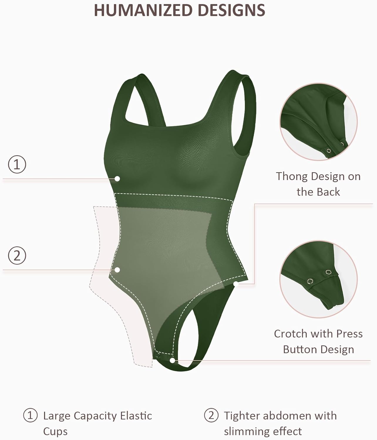 FeelinGirl Bodysuits for Women Seamless Square Neck Tummy Control Compression Thong Shapewear Bodysuit Tank Tops Bodysuit