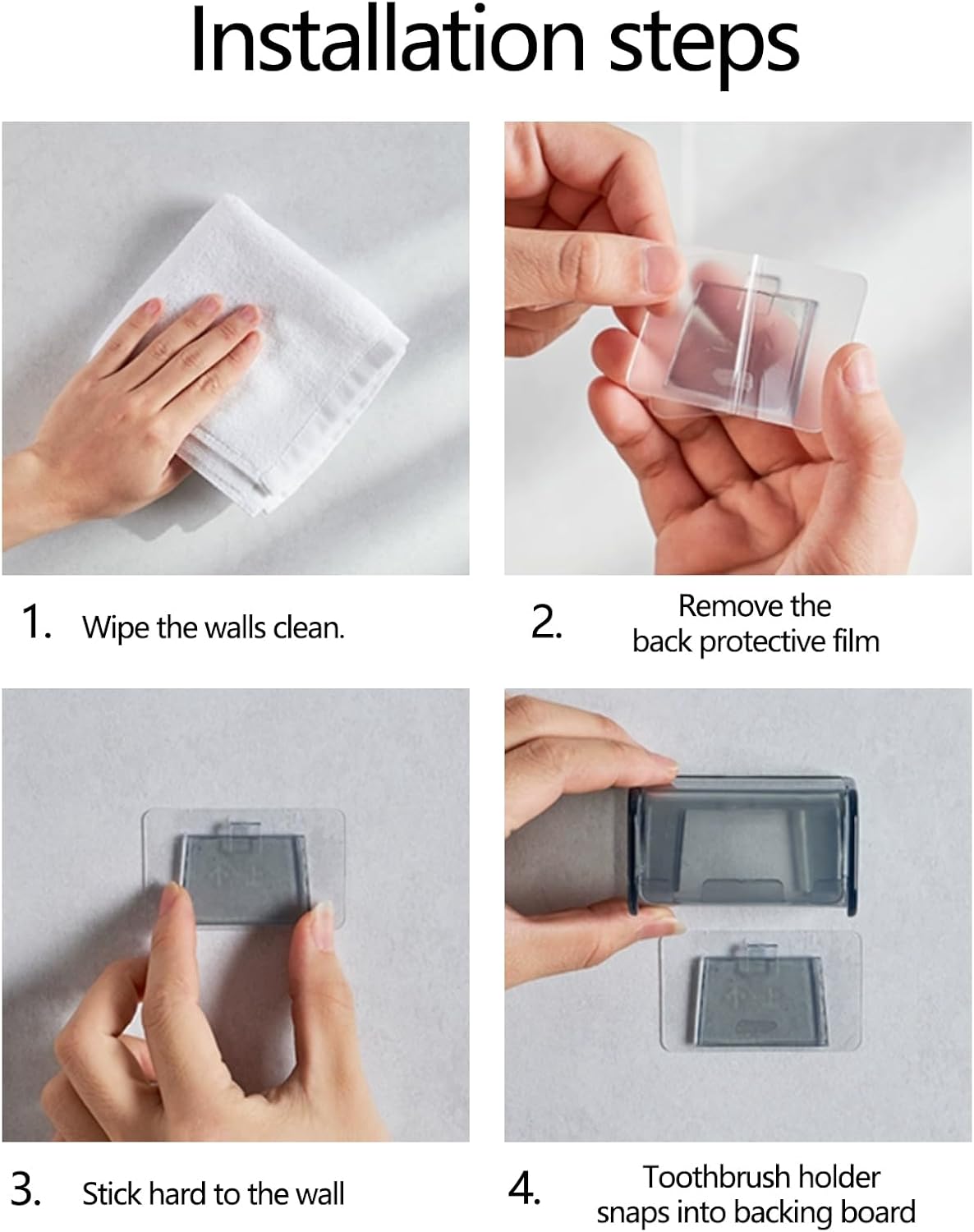 2 PCS Wall-Mounted Toothbrush Holder with Cover, 2-Slot Organizer for Bathroom, Shower, Dorm, Cabinet (Clear)