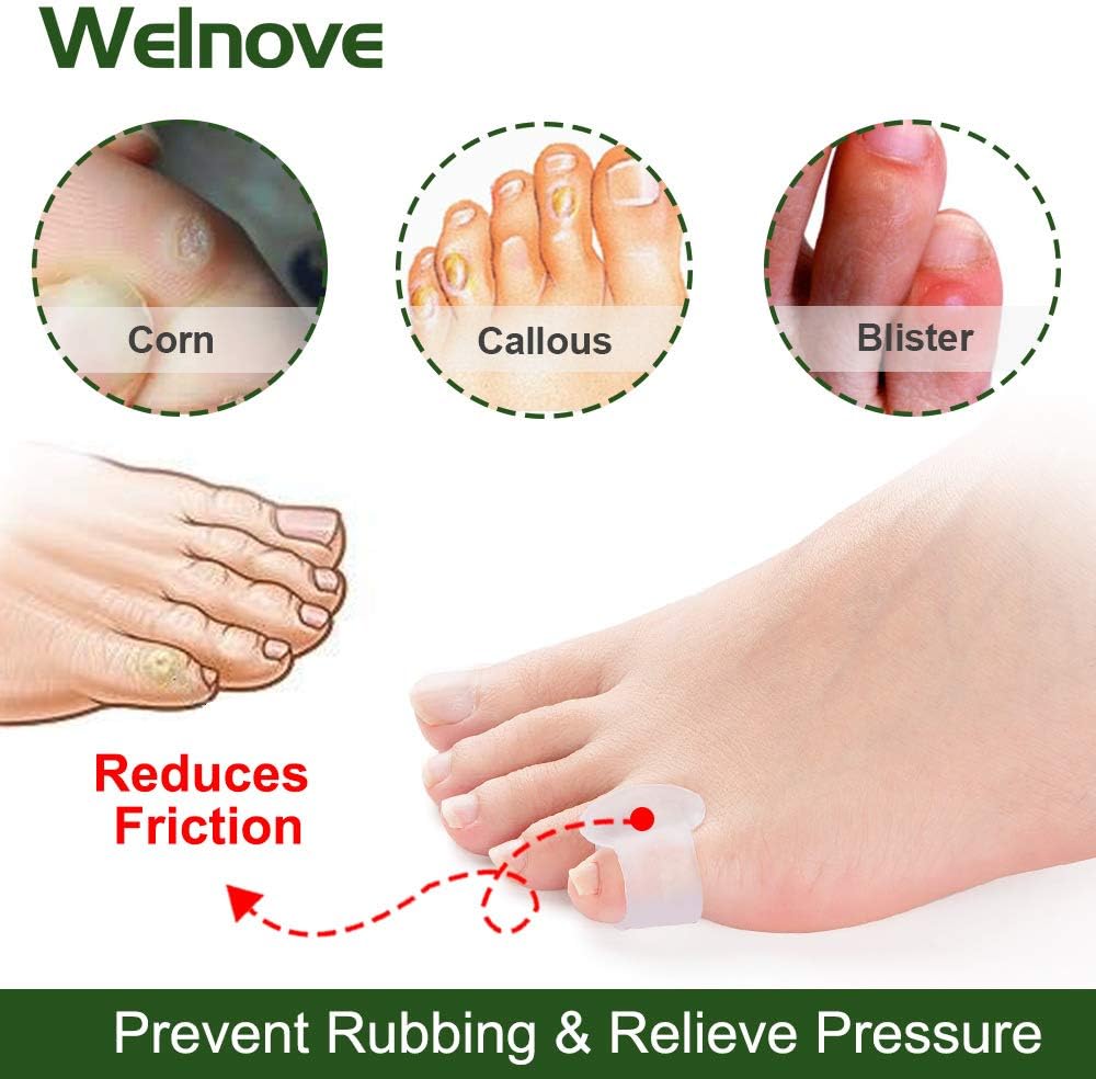 Welnove Gel Toe Separator, Pinky Toe Spacers, Little Toe Cushions, Small Toe Sleeves for Preventing Rubbing & Reducing Pressure (Pack of 12, Transparent)