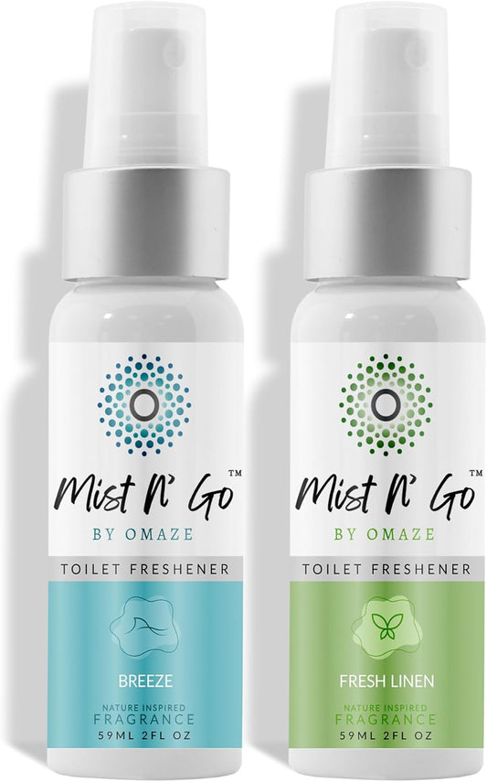 Mist N' Go by Omaze Travel Toilet Odor Eliminator - Toilet Spray for Bathroom Air Freshener - Clean Mix, Regular Size (2oz x2)