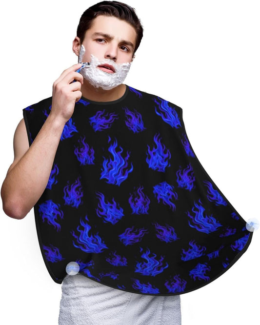 Strong Suction Cup Beard Grooming Bib, Non-Stick Hair Catcher, Waterproof, for Shaving, Purple Blue Fire Flame