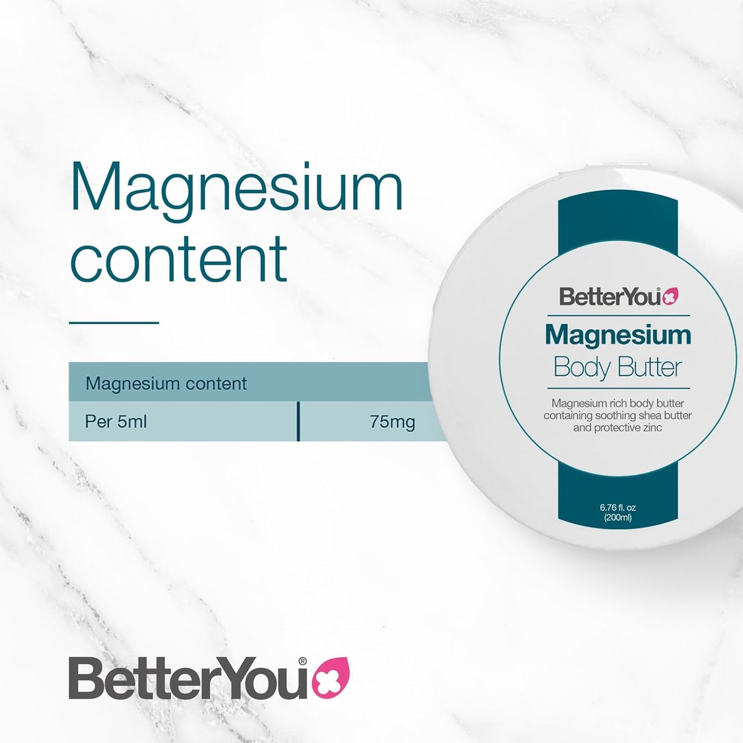 BetterYou Magnesium Body Butter - Dry Skin Moisturizer - Leaves Skin Smooth And Soft - With Shea Butter, Magnesium Chloride And Zinc - 6.76 oz