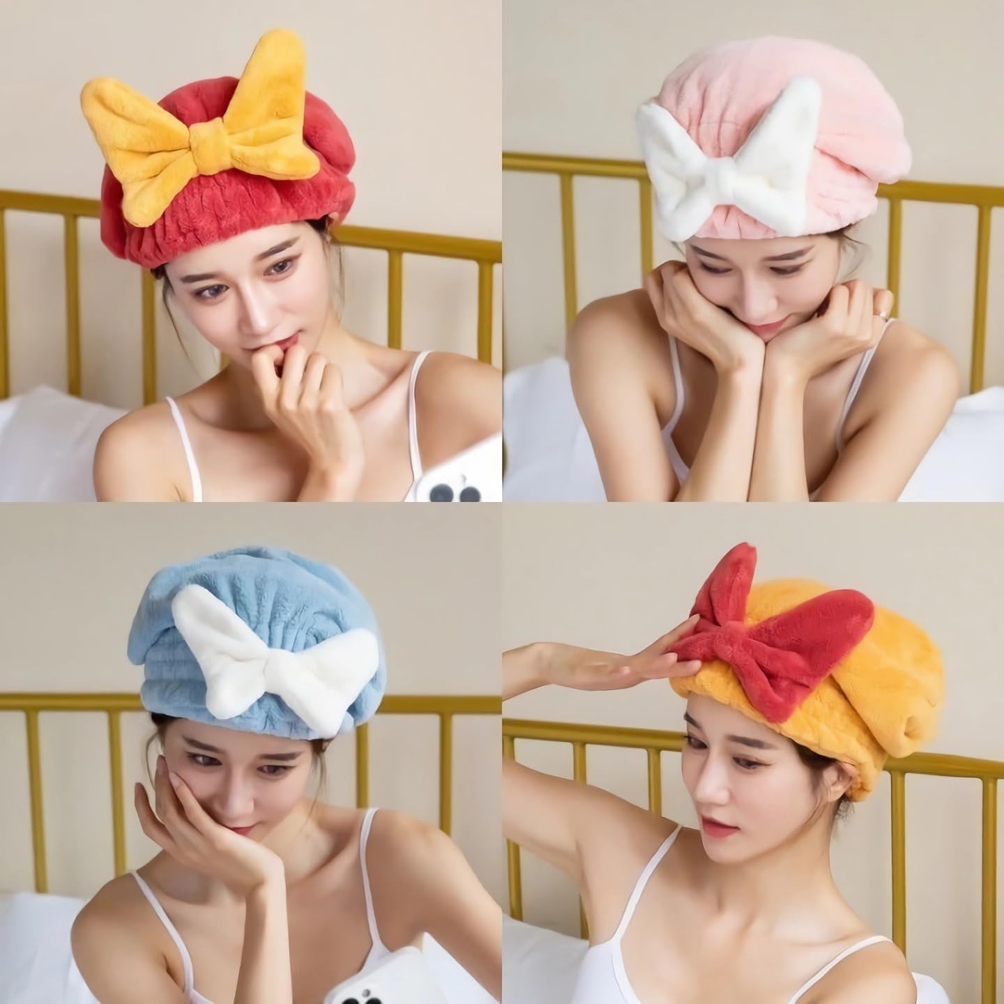Ultra Absorbent Hair Quick Drying Towel for Women Girls New Microfiber Hair Towel Wrap Dry Turban Soft Bow Tie Plopping Head Towels Shower Cap for Kids (Red)