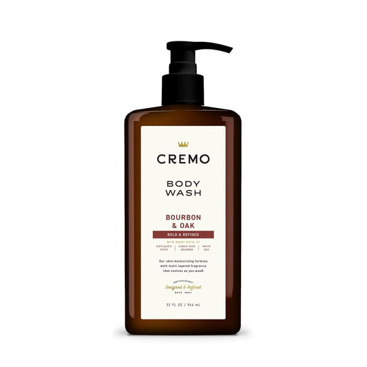 Cremo Rich-Lathering Bourbon & Oak Body Wash for Men, Notes of Distillers Spice, Fine Bourbon and White Oak, 32 Fl Oz