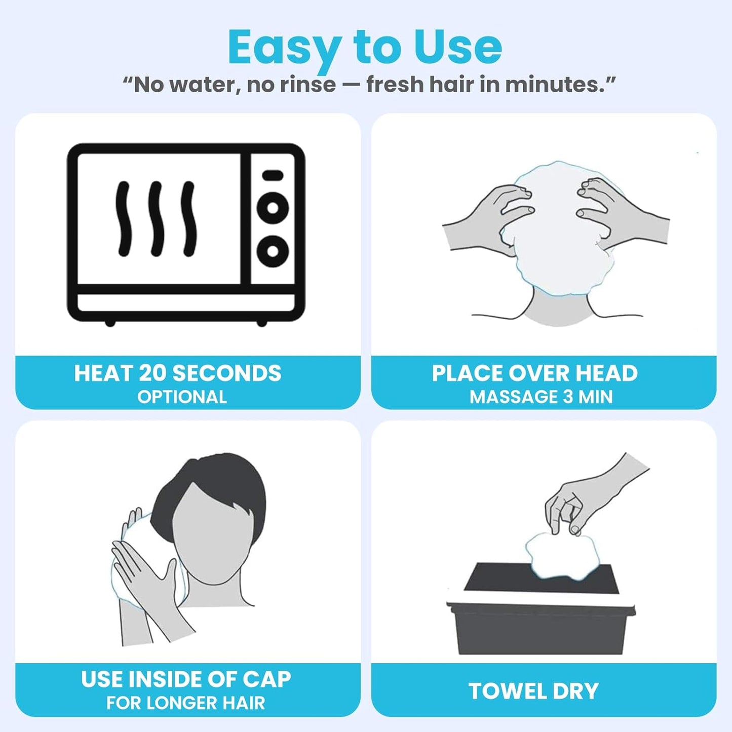 Drench No Water Hair Washing Cap - Waterless Shower Caps with Shampoo and Conditioner - Disposable Rinse Free Wash Aids - Ideal for Elderly and Disabled - Pack of 18