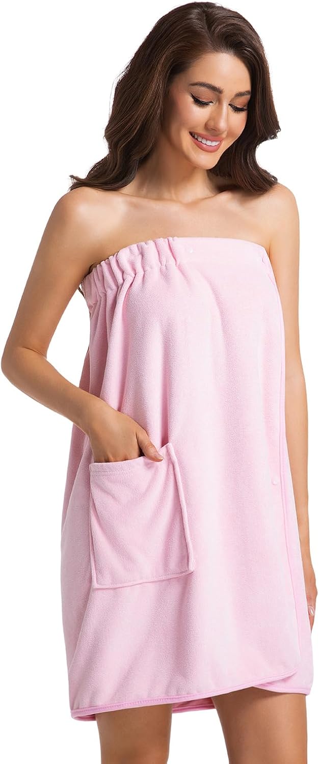 Womens Towel Wrap Bath Robe Lightweight Spa Body Wrap Shower Adjustable Snap Closure