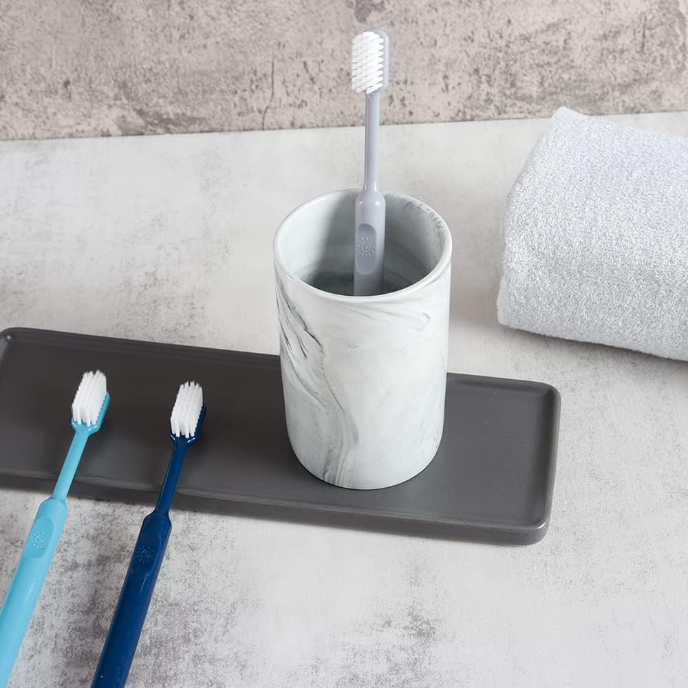 Ceramic Toothbrush Holder, Bathroom Cup, Drinking Mug, Coffee Cups, Marble Pattern Pen Holders, 300ml/Pcs (Grey)