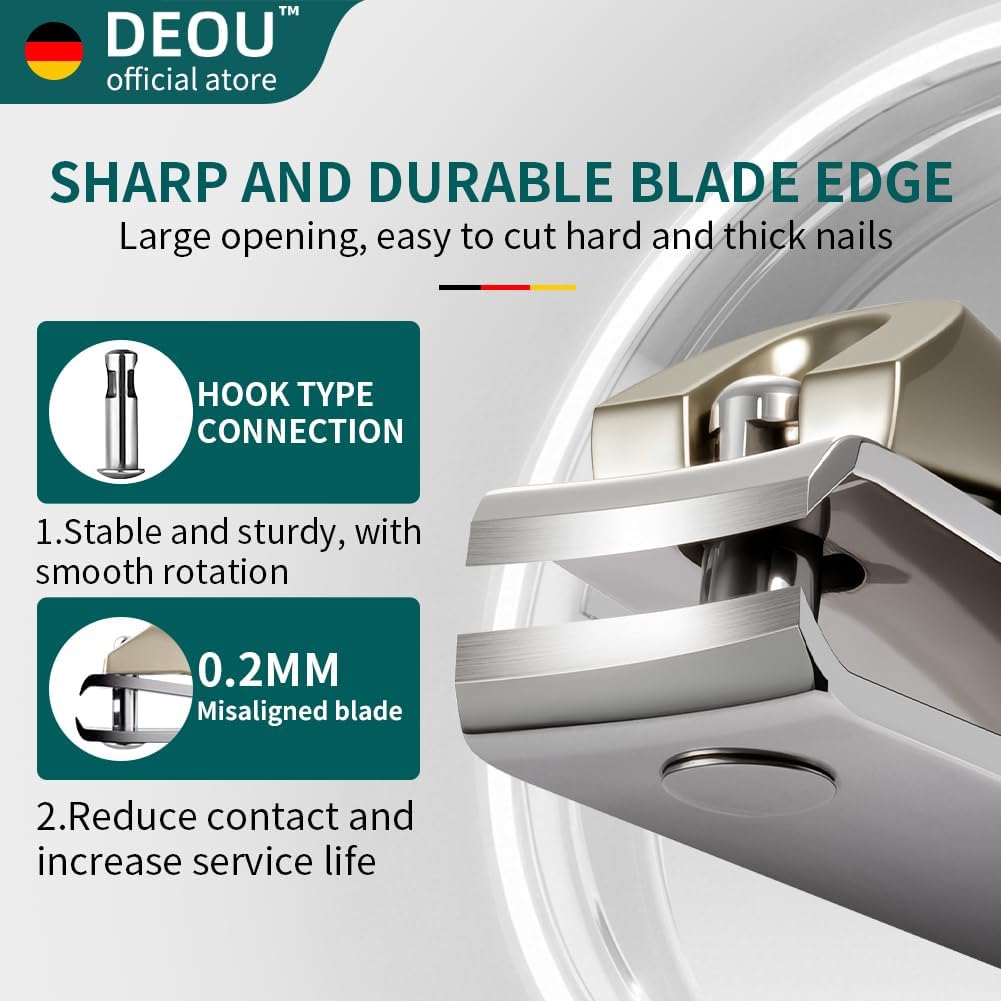 DEOU 3-in-1 Professional Nail Clipper Set - Stainless Steel Large/Medium Flat-Edge Clippers with Built-in Nail File, Champagne-Colored Nail Care Tools, Exquisitely Gift-Packaged for Home & Travel Use