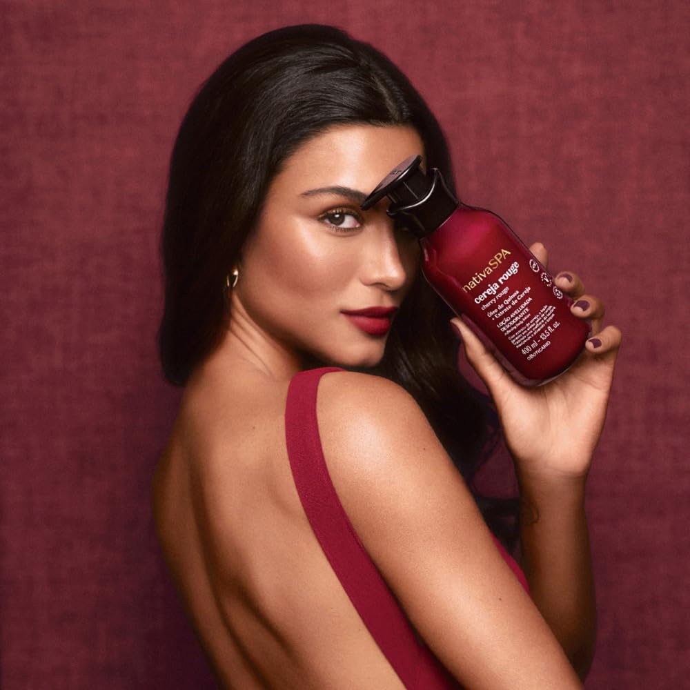 O Boticário Nativa SPA Cherry Rouge Velvety Body Lotion, Bold Oriental Amber Fragrance with Cherry Extract & Quinoa Oil, Collagen Boosting Hydration, 13.5 Ounce (400ml)