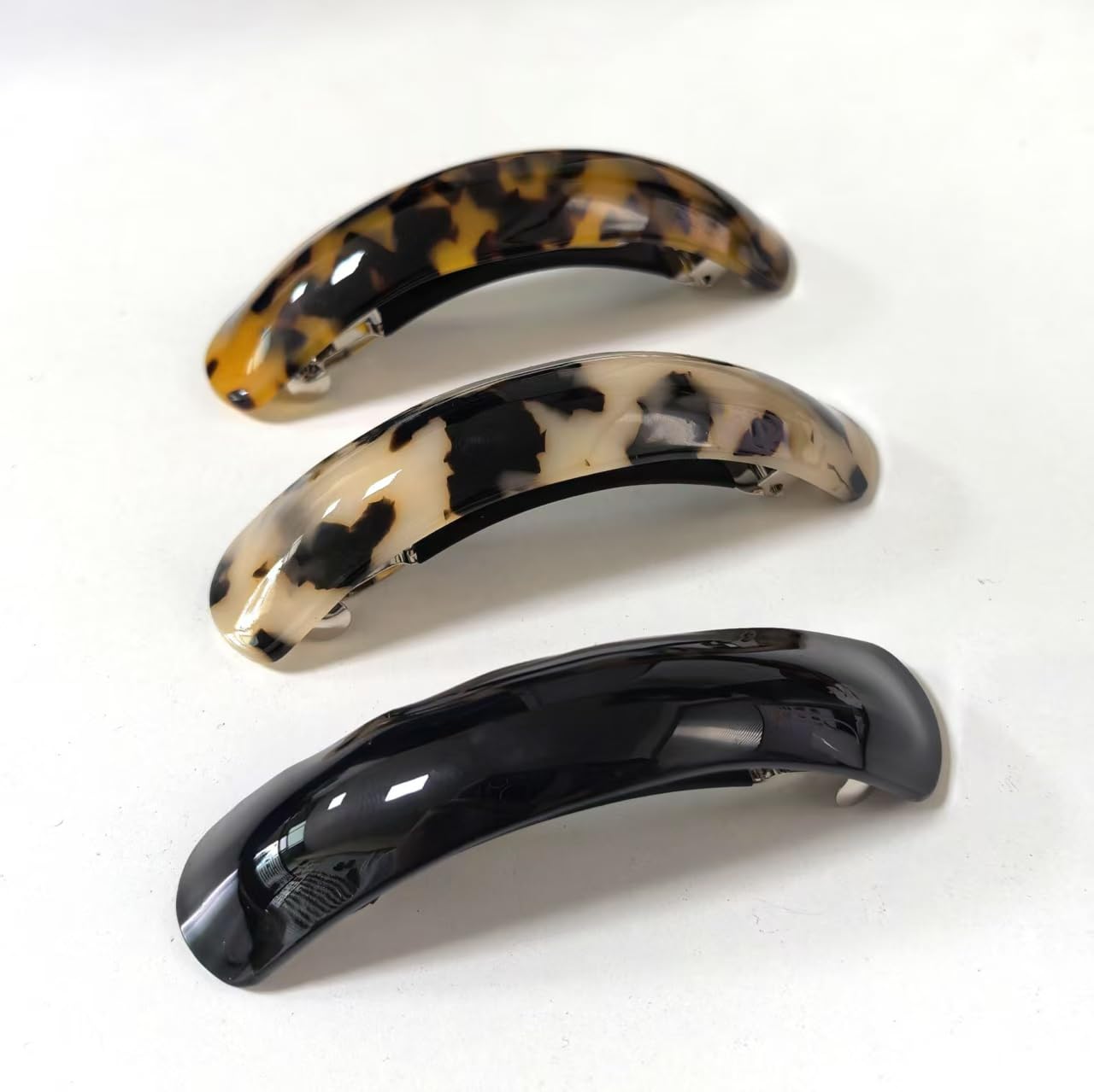 Large Hair Barrettes for Women Beautiful Lines Simple Retro Classic Snap French Hair Clips, Fashion Hair Accessories for Women Thick Hair 3 Pcs (HJ-Tortoise Shell)