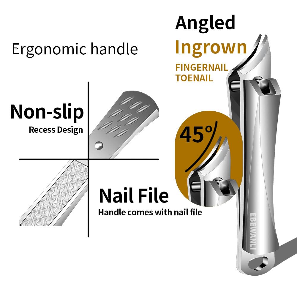 Stainless Steel Nail Clippers, Pointed Slant Blade Ingrown Toenail Tool for Ingrown Toenail Removal, Professional Stainless Steel Toenail Clippers, Angle Nail Clippers for Feet