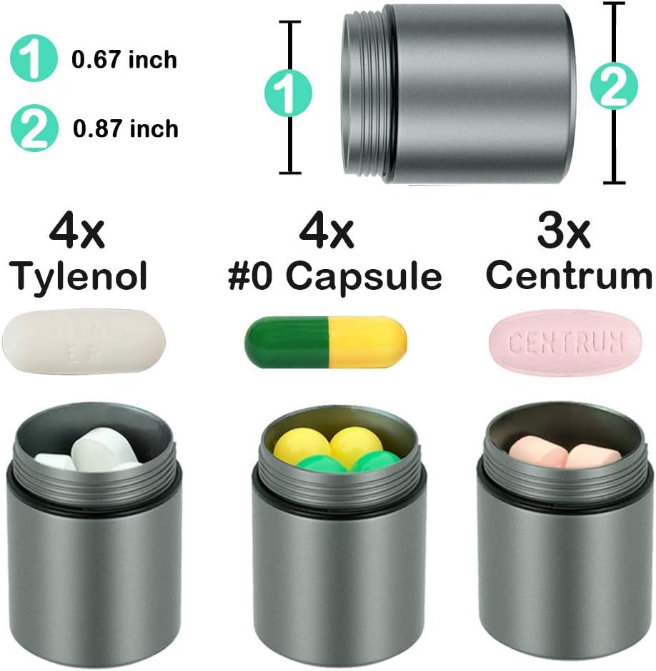 Portable Keychain Pill Case Holder, EFFIET 3 Compartments Metal Pocket Emergency Pill Container Box for Daily Supplyment (Rose Red)