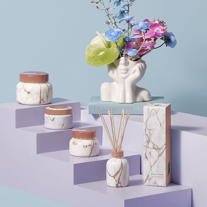 Capri Blue Modern Marble Reed Diffuser Set - Includes Reed Diffuser Sticks, Scented Oil & Glass Bottle - Luxury Scents for Bedroom Decor & Bathroom Air Freshener - Havana Vanilla (5.7 fl oz)