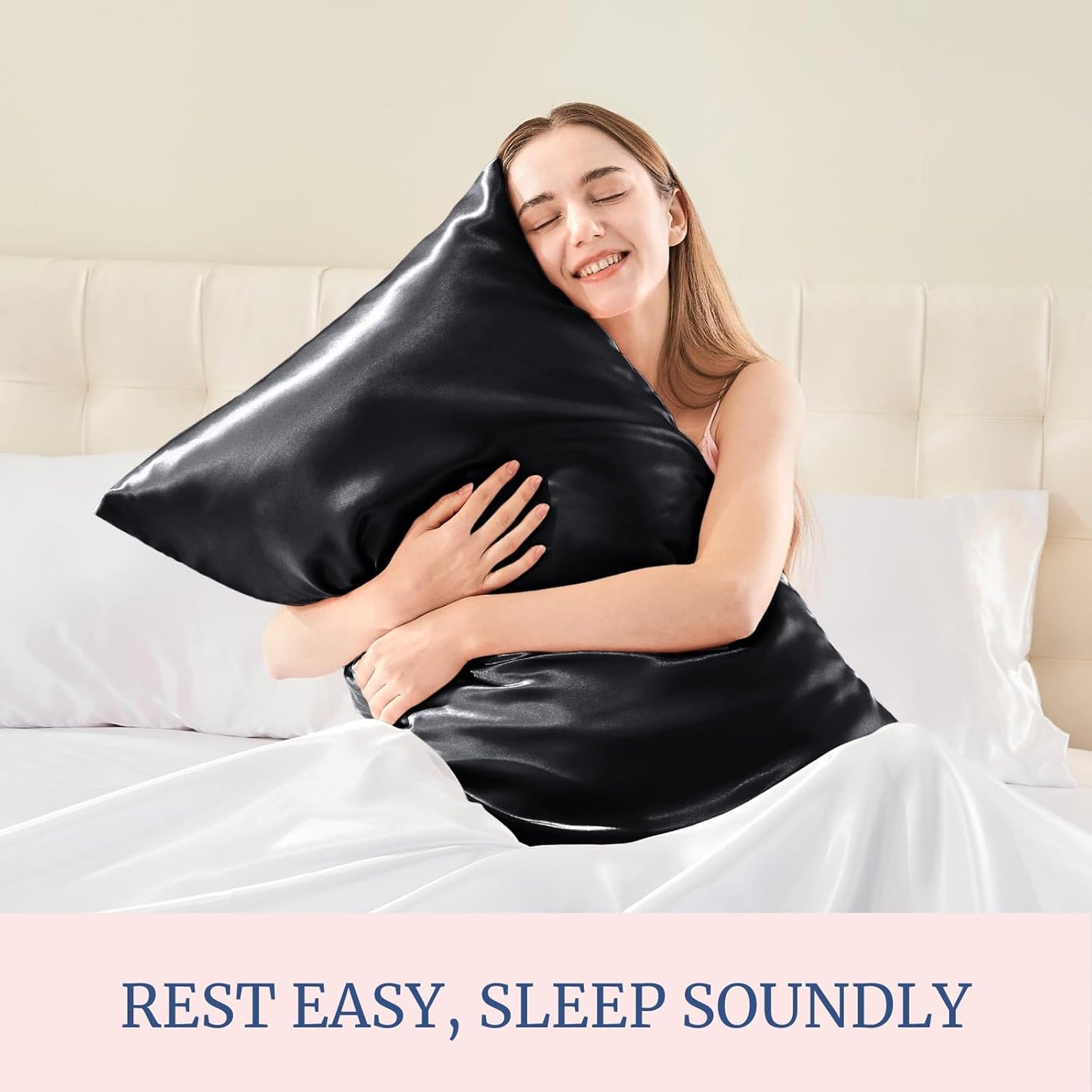 BEDELITE Satin Pillowcase for Hair and Skin, Super Soft Similar to Silk Pillow Cases 4 Pack with Envelope Closure, Cooling Pillowcases for Women Men (20"x36" King Size, Black)