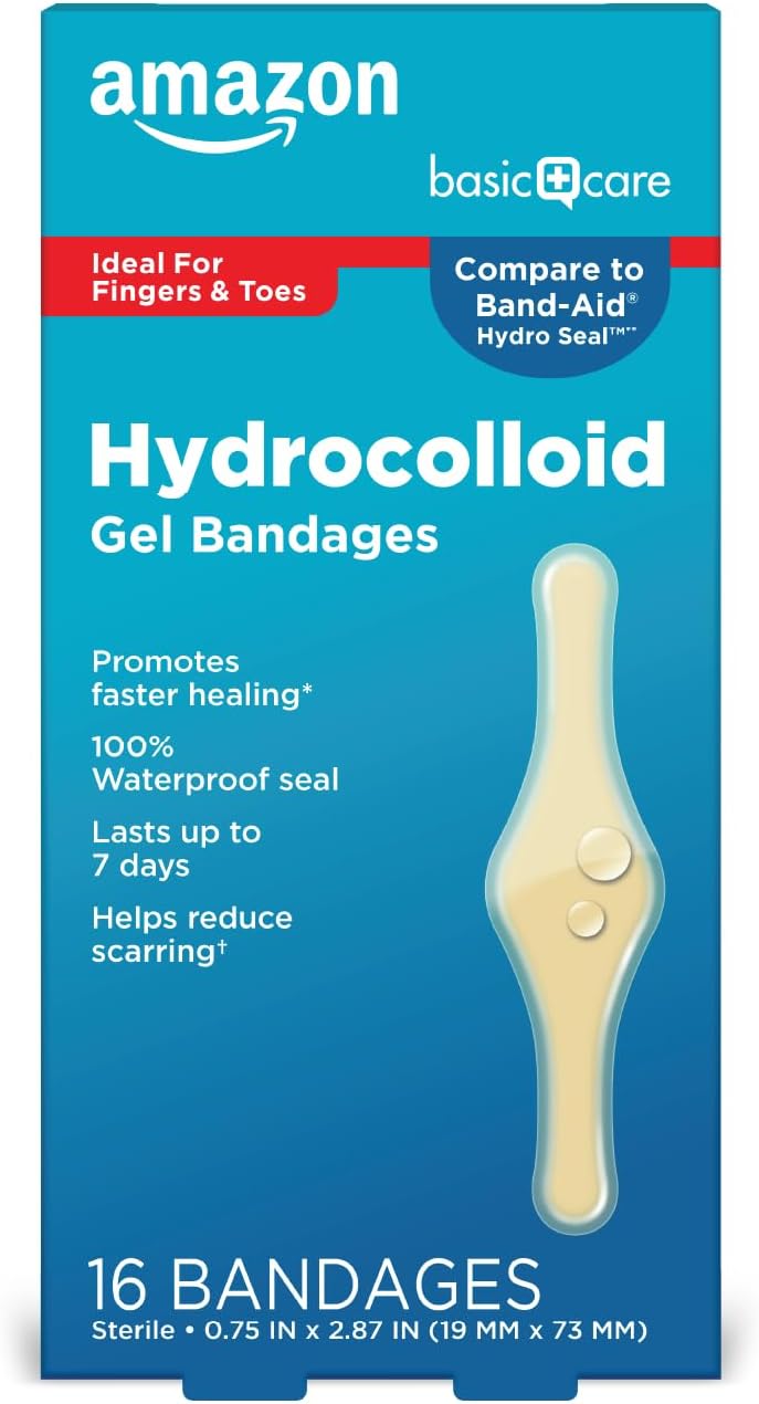 Amazon Basic Care Advanced Fast Healing Hydrocolloid Gel Bandages, Fingers & Toes, 16 ct